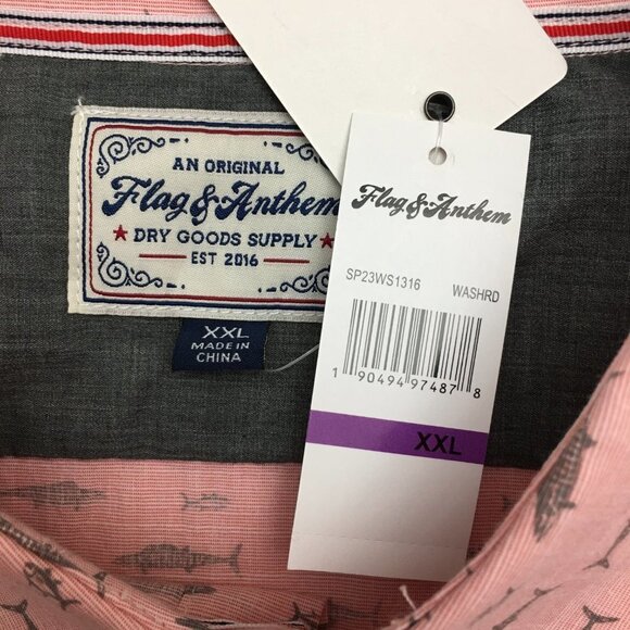 NEW Flag & Anthem Men's Pink Fish Print Shirt Short Sleeves Button Front XXL - Picture 4 of 8